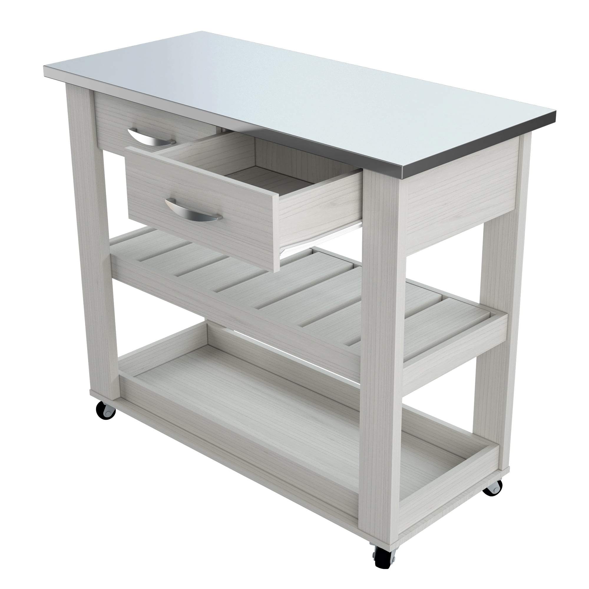Inval Kitchen Island Cart with Stainless Steel Top, Washed Oak