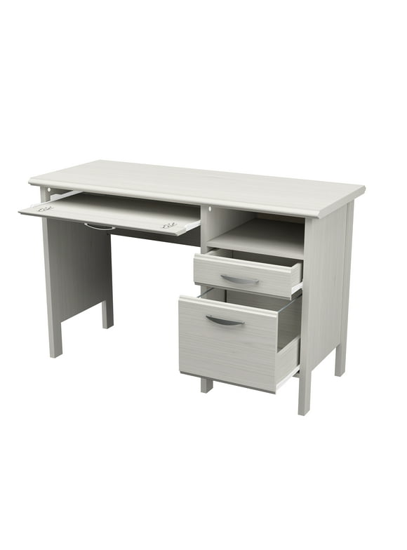 Inval Laminate Computer Desk with 2 Drawers and Open Storage, Washed Oak