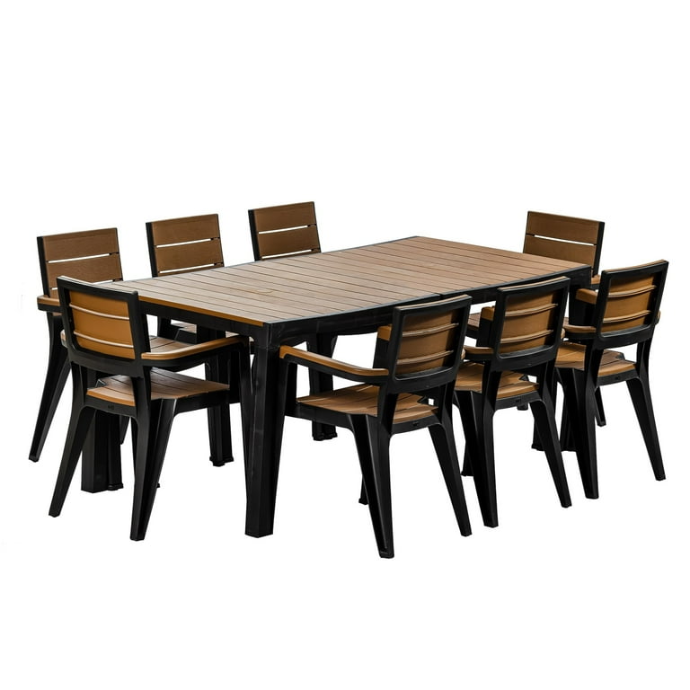 Inval Madeira 8-Seat Patio Dining Table and Armchair Set in Black