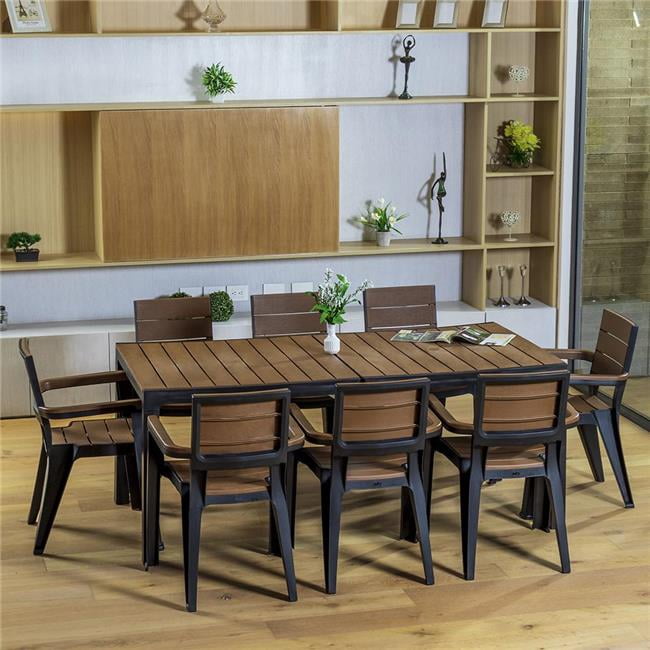 Inval Madeira 8-Seat Patio Dining Table and Armchair Set in Black/Teak ...