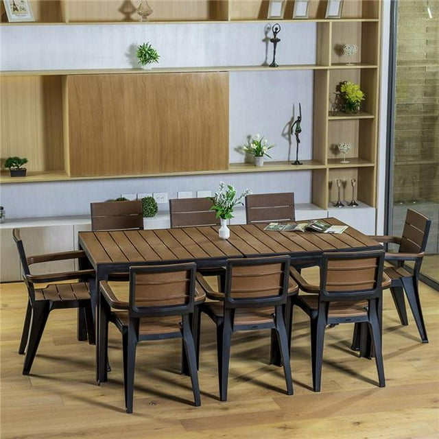 Inval Madeira 8Seat Patio Dining Table and Armchair Set in Black/Teak