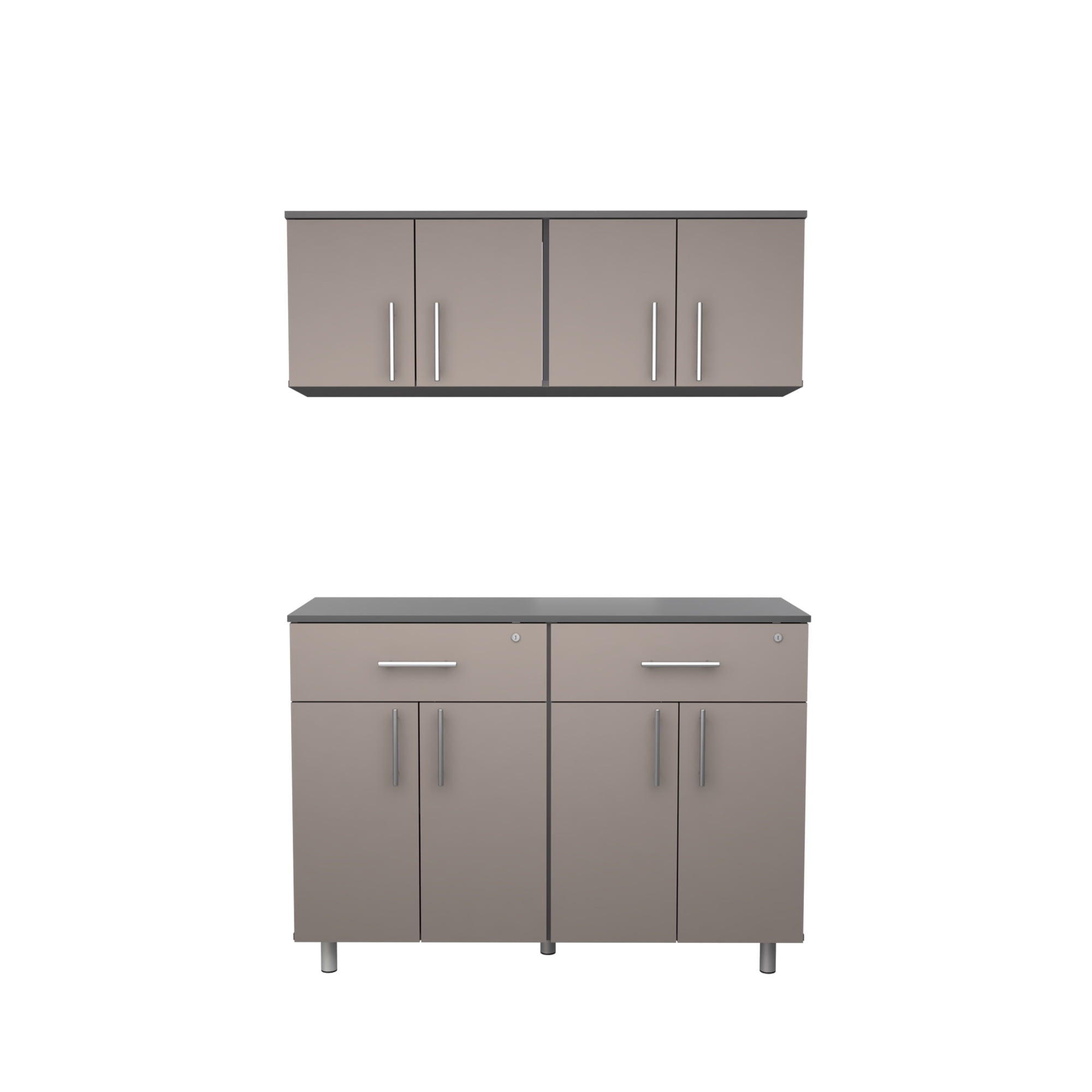 Inval Maestrik 2-Pc Garage Cabinet Set in Taupe & Dark Gray