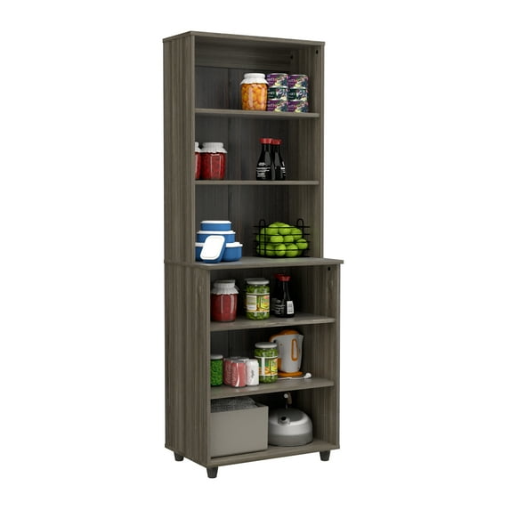 Inval 6-Shelf Storage Shelf Unit, Gray Smoke Oak