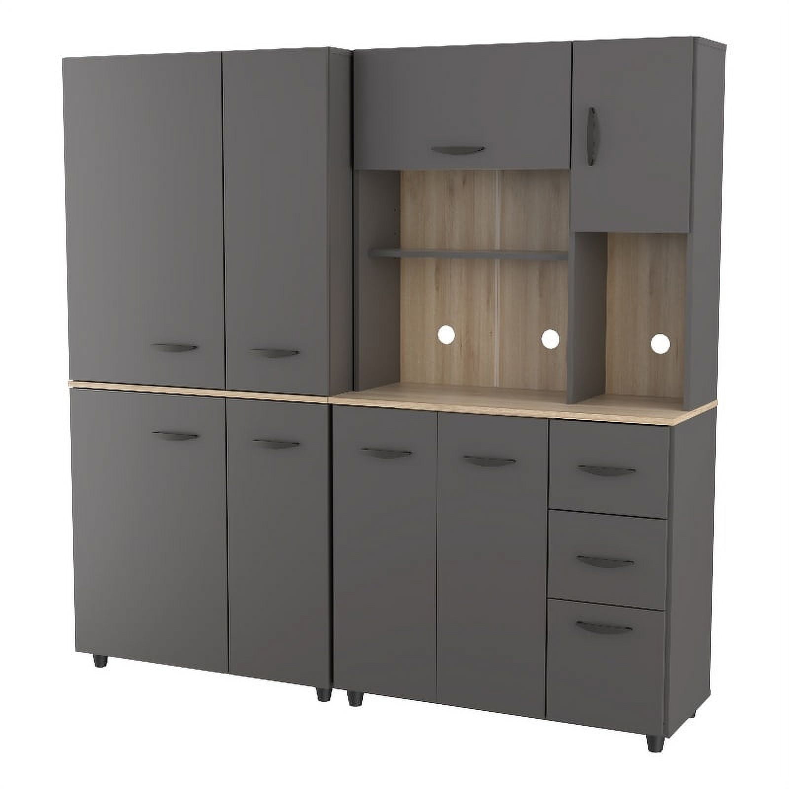 Inval Proforte 2-Piece 17-Shelf Garage Cabinet Set in Dark Gray and Maple