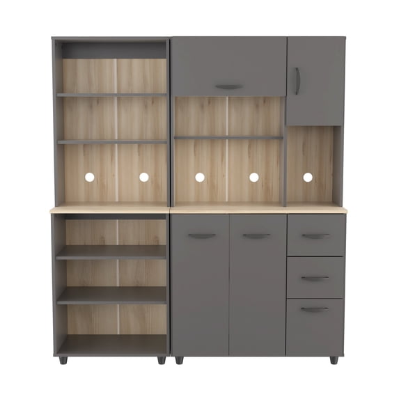 Inval Proforte 2-Piece 3-Drawer Garage Cabinet Set, Dark Gray and Maple