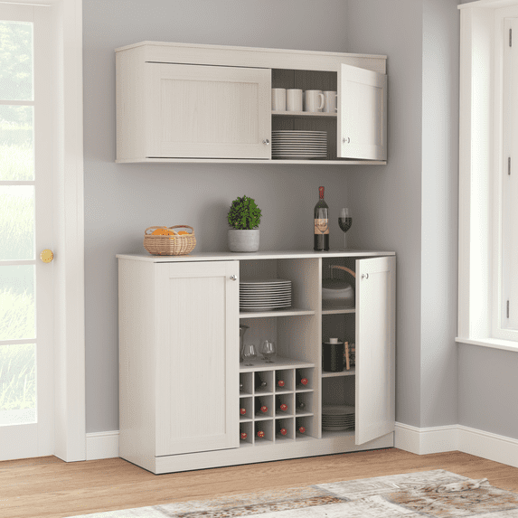 Inval Shaker Laminate 2-Piece Kitchen Cabinet System 47"W, Washed Oak