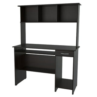 Inval Computer Desk with Hutch and Slide-out Keyboard, Washed Oak