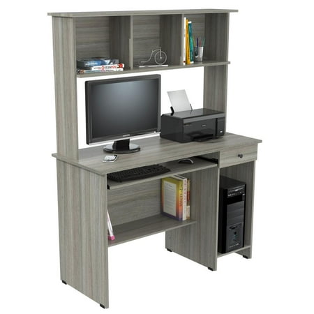 Inval Traditional Laminate Computer Desk and Hutch with Storage in Gray