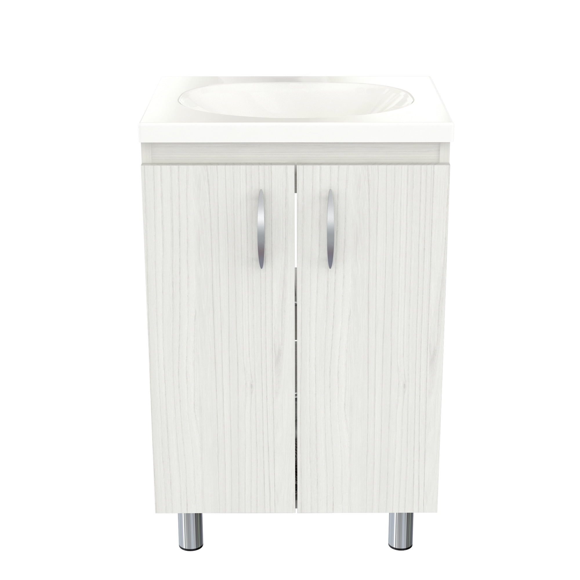 Washed Oak Freestanding Bathroom Vanity with White Sink Bowl