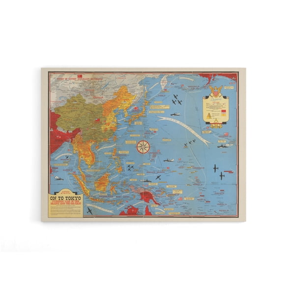 Invasion Map 1944 War WWII On To Tokyo Canvas Wall Art Print 12X16"