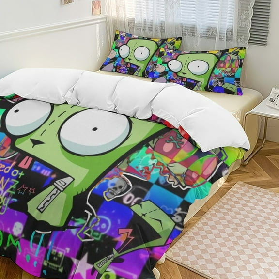 Invasor Zim Bedding Set Novelty Pattern Soft Microfiber Comforter Set 3 Pieces 1 Duvet Cover 2 Pillow Shams Twin-86"x70"