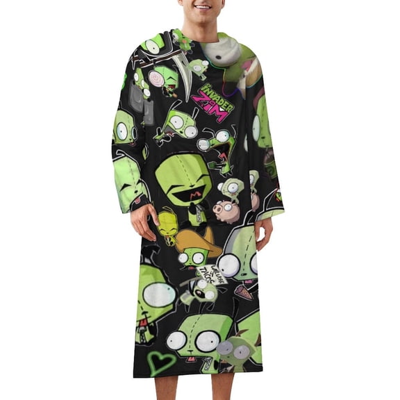 Invasor Zim Covered Robe Wearable Blanket Sleeved Wrap Pocket Soft Comfy Flannel Wrap Throws Blanket Robe for Women Men