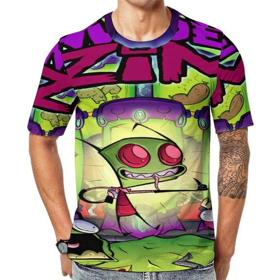 Invasor Zim T-Shirt Full Print Short Sleeve Crew Neck Casual Novelty Graphic Tee Shirt Tops for Men Women M