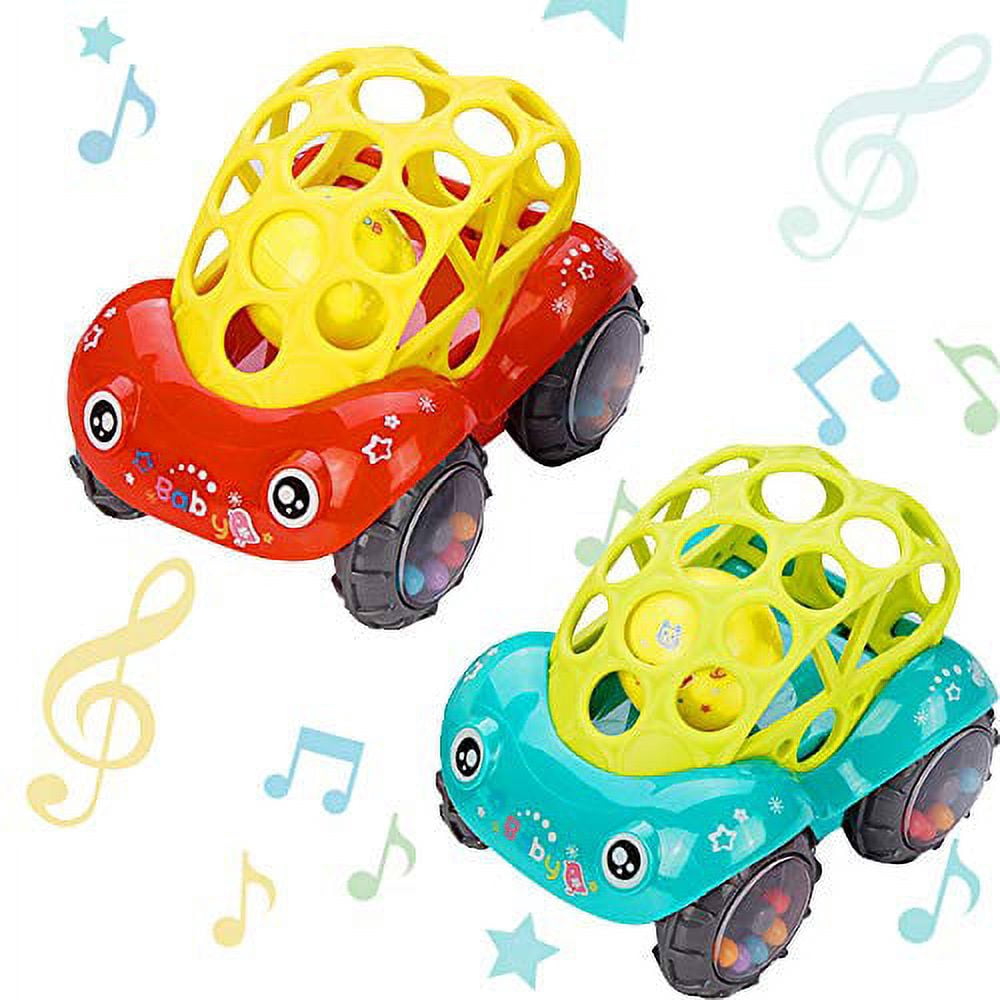 Invech Baby Toy Cars for 1 Year Old, 2 Pack Soft Oball Rattle Baby Toys
