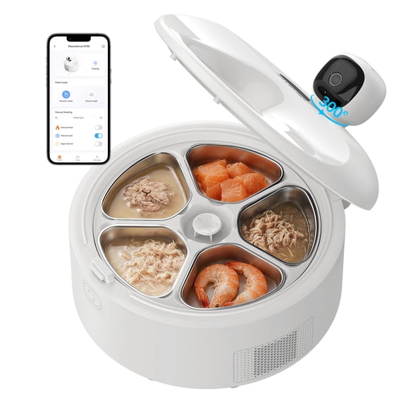 Invengo Smart Automatic Cat Feeder with Cooling & Heating, Wet & Dry Food Dispenser with 3MP Camera, App Control, Touch Screen, 5 Meal Timer, White