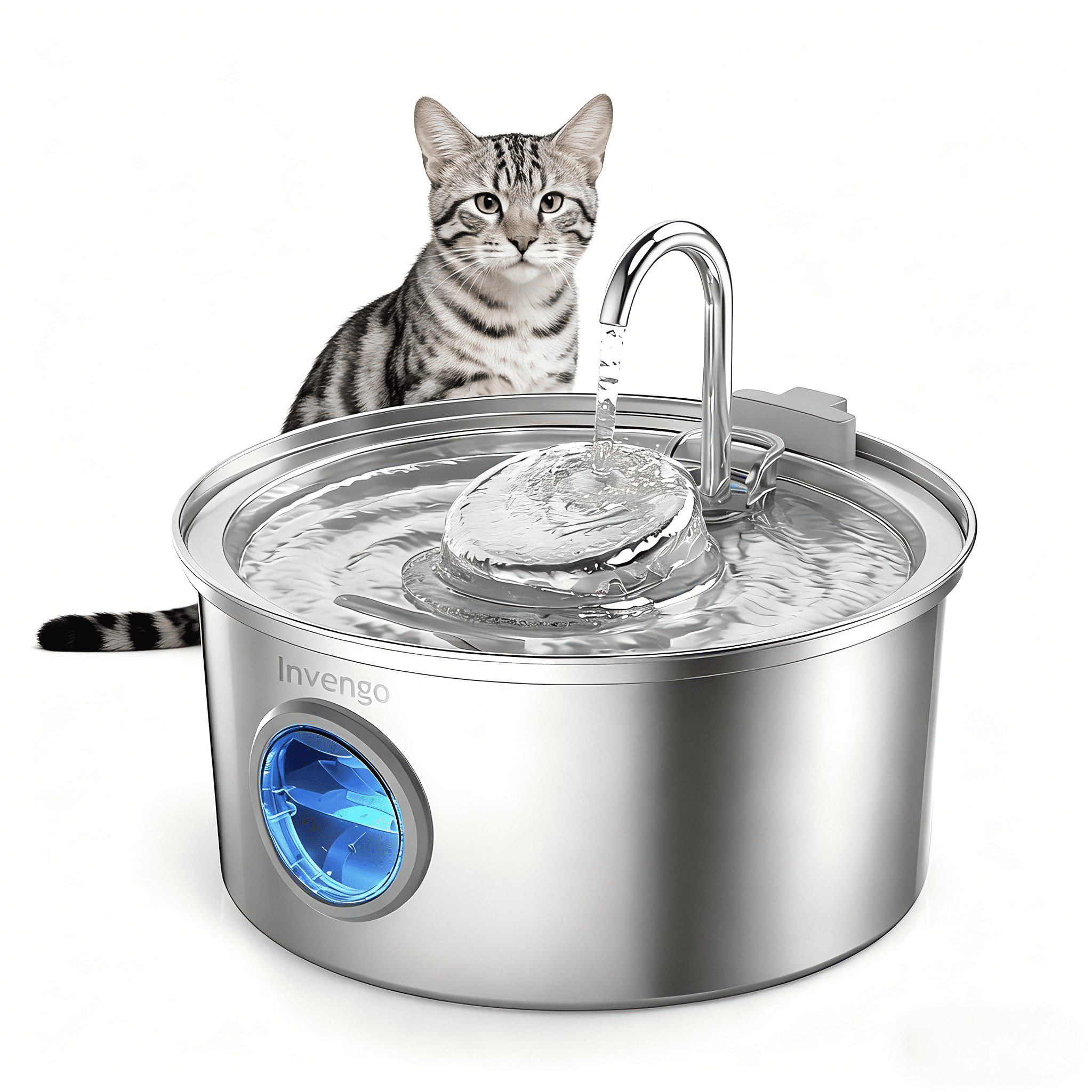 Invengo 3.2L Stainless Steel Pet Water Fountain, Ultra-Quiet Automatic Drinking Dispenser with 2 Flow Modes, for Cats & Small Dogs