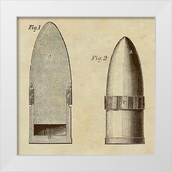 Inventions 12x12 White Modern Wood Framed Museum Art Print Titled - Improved Artillery Shell