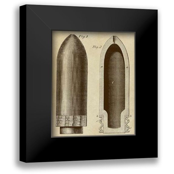 Inventions 12x14 Black Modern Framed Museum Art Print Titled - Exploding Artillery Shell for Breech-Loaders