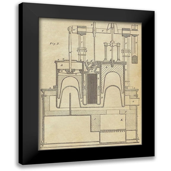 Inventions 12x14 Black Modern Framed Museum Art Print Titled - Steam Power Piston Chamber Cutaway