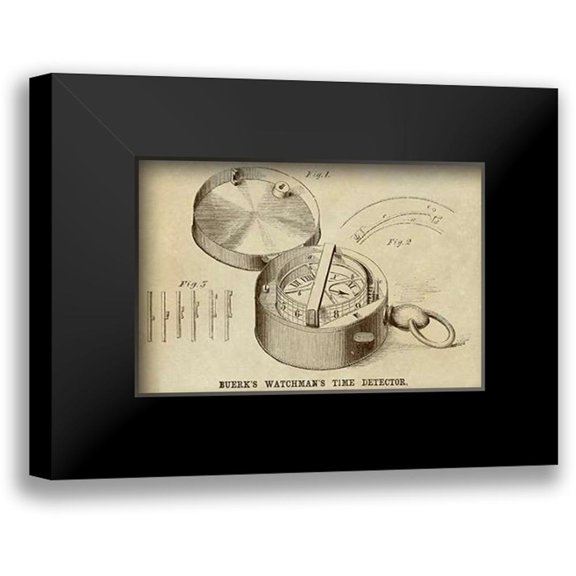 Inventions 14x11 Black Modern Framed Museum Art Print Titled - Buerks Watchmans Time Detector