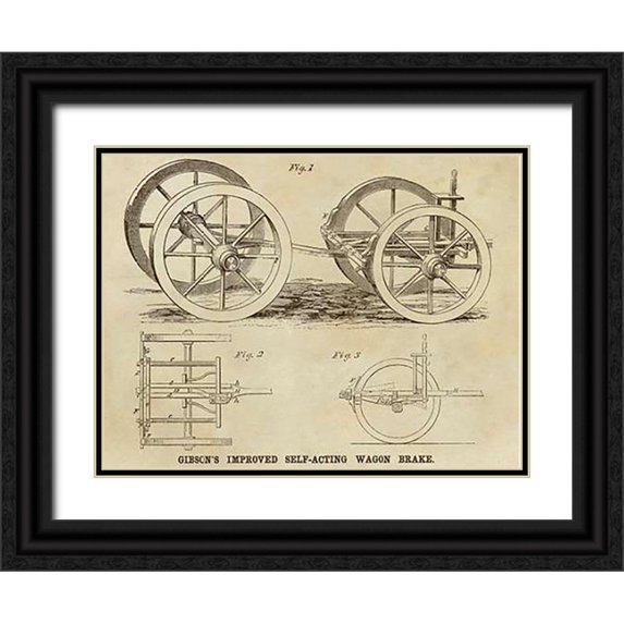 Inventions 14x12 Black Ornate Wood Framed with Double Matting Museum Art Print Titled - Gibsons Improved Self-Acting Wagon Brake