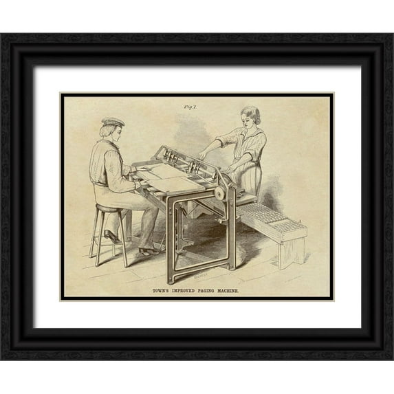Inventions 14x12 Black Ornate Wood Framed with Double Matting Museum Art Print Titled - Towns Improved Paging Machine