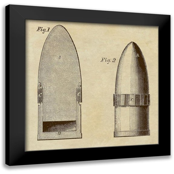 Inventions 15x15 Black Modern Framed Museum Art Print Titled - Improved Artillery Shell