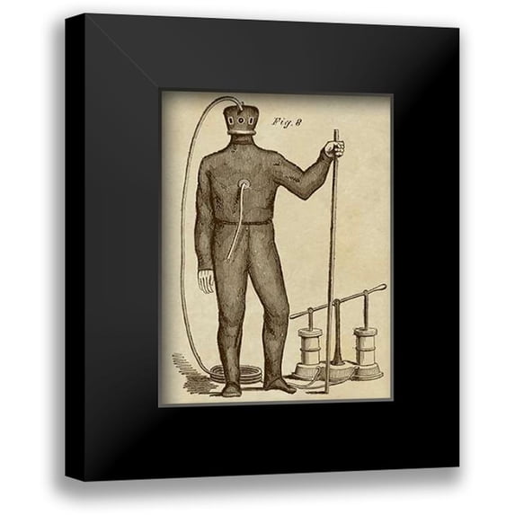 Inventions 15x18 Black Modern Framed Museum Art Print Titled - Diving Gear with Suit and Air Pump