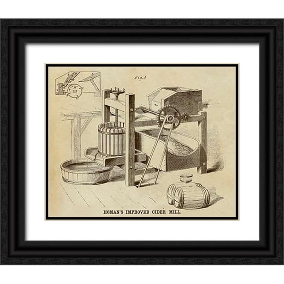 Inventions 18x15 Black Ornate Wood Framed with Double Matting Museum Art Print Titled - Homans Improved Cider Mill