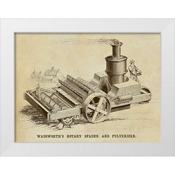 Inventions 18x15 White Modern Wood Framed Museum Art Print Titled - Wadsworths Rotary Spader and Pulverizer