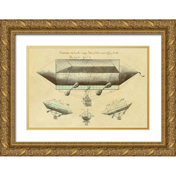 Inventions 24x17 Gold Ornate Wood Framed with Double Matting Museum Art Print Titled - Balloon Design and Engineering