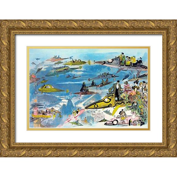Inventions 24x17 Gold Ornate Wood Framed with Double Matting Museum Art Print Titled - Futuristic Look at Air Travel in the Year 2000
