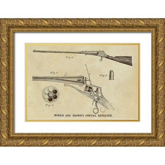 Inventions 24x17 Gold Ornate Wood Framed with Double Matting Museum Art Print Titled - Morris and Browns Conical Repeater