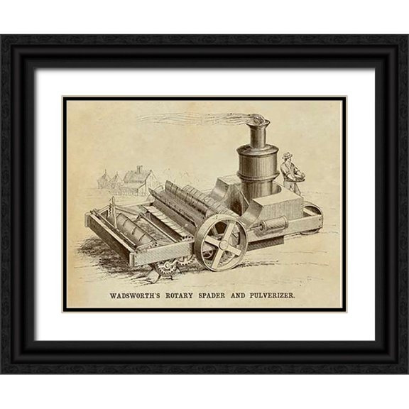 Inventions 24x19 Black Ornate Wood Framed with Double Matting Museum Art Print Titled - Wadsworths Rotary Spader and Pulverizer