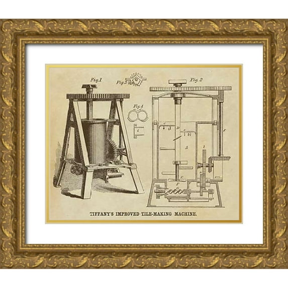 Inventions 24x20 Gold Ornate Wood Framed with Double Matting Museum Art Print Titled - Tiffanys Improved Tile Making Machine