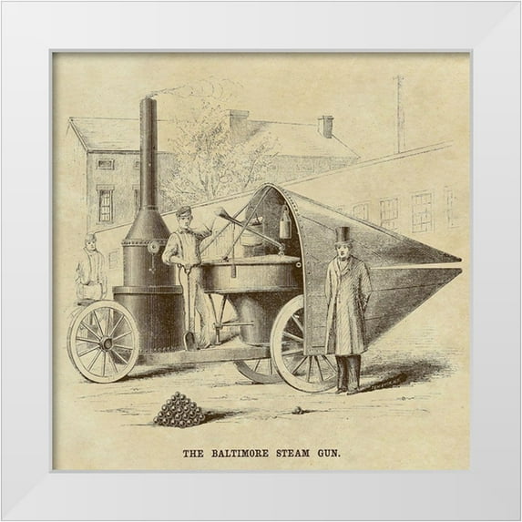 Inventions 26x26 White Modern Wood Framed Museum Art Print Titled - Baltimore Steam Gun