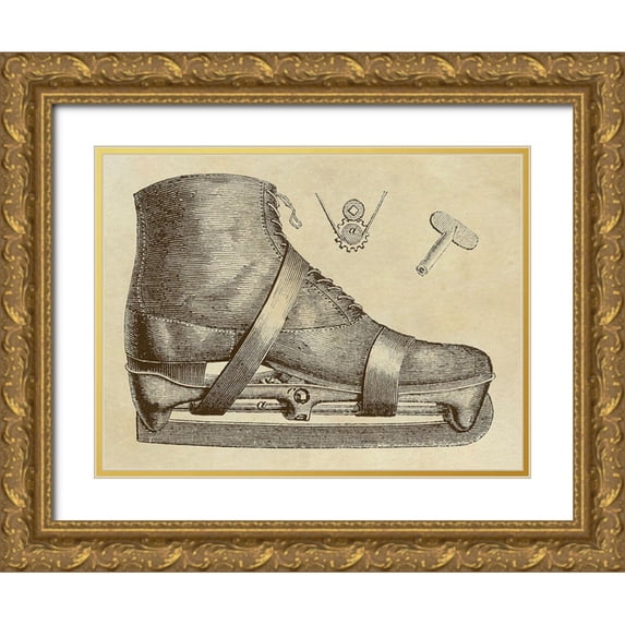 Inventions 32x25 Gold Ornate Wood Framed with Double Matting Museum Art Print Titled - Mechanics of the Ice Skate