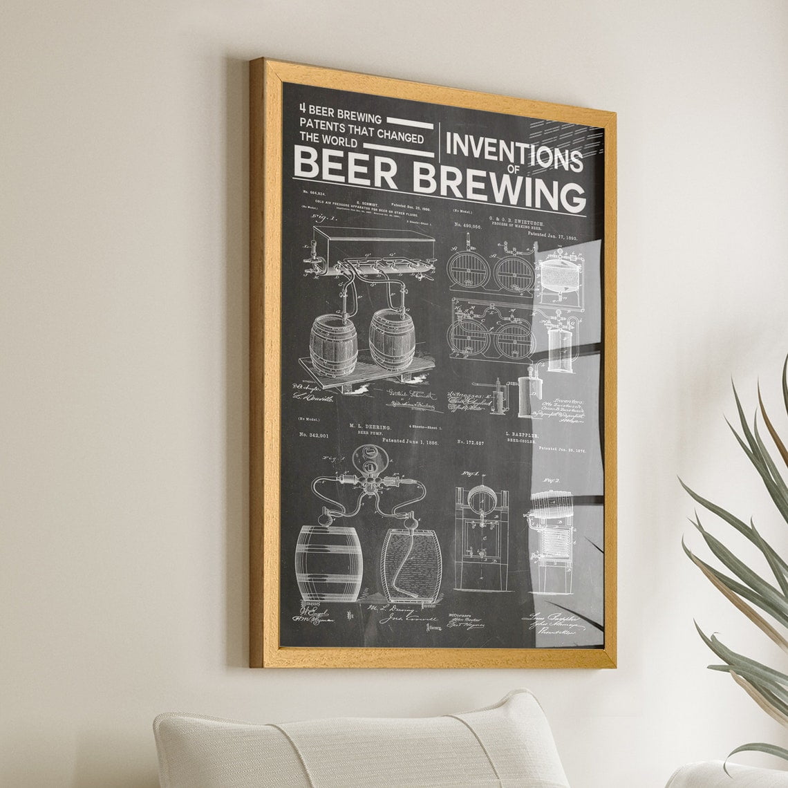 Inventions Of Beer Brewing Patent Poster: Craft Beer For Pub, Bar, And ...