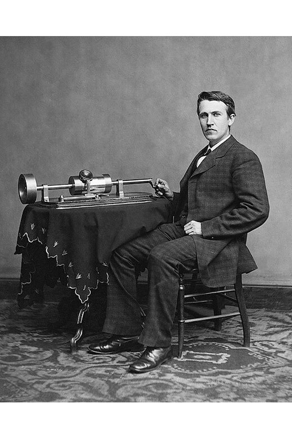 Inventor Thomas Edison Phonograph Portrait - 12x18 Inch Laminated Aviation Poster - Stunning Detail and Bold Colors