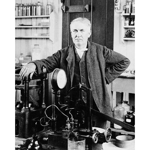 Inventor Thomas Edison in Laboratory 1901 Style - A - 20x30 Inch Laminated Poster - Stunning Detail and Bold Colors