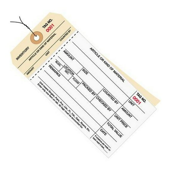 Inventory Tags 2 Part Carbonless Stub Style 6 1/4" X 3 1/8" Numbered (4000-4499)