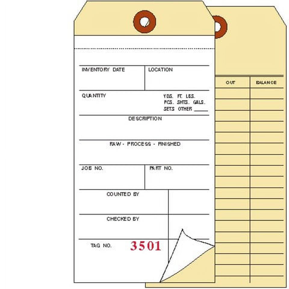 Inventory Tags, 2-Ply Carbonless, Manila, 2 Sided, Box of 500, Plain ...
