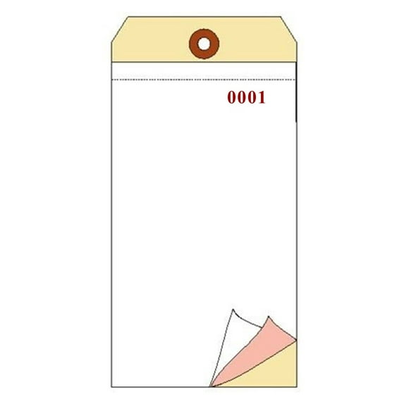 Inventory Tags, 2-Ply Carbonless, Plus a Tear off numbered Stub, Manila, Box of 500, Plain, Seq. 3000-3499