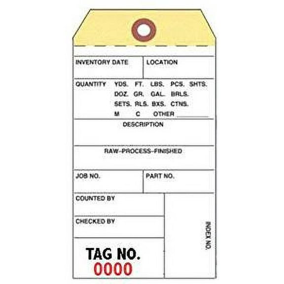Inventory Tags, 3-Part Carbonless NCR, 3-1/8" x 6-1/4", Box of 500, Numbered 24000-24499