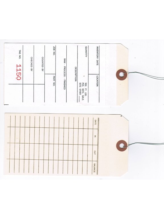 Inventory Tags, 3-Part NCR #000, 6-1/4" X 3-1/8", Random Sequential Numbers, Perforated Top Sheets, Printed on Card Back, Wired, Fiber Reinforced Hole - Box / 500