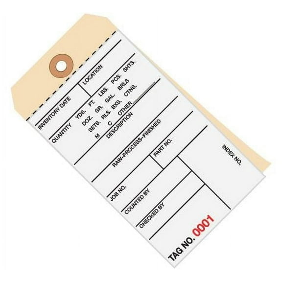 SSBM Inventory Tags 2 Part Carbonless #8 Numbered 1000-1499 6 1/4 x 3 1/8" Reinforced Eyelet 500/Case