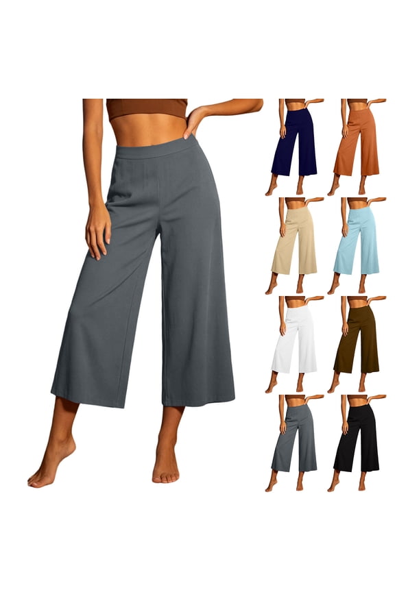 Women's High Waist Solid Relaxed Fit Cropped Wide Leg Culottes Lightweight Breathable Casual Capri Pants White M