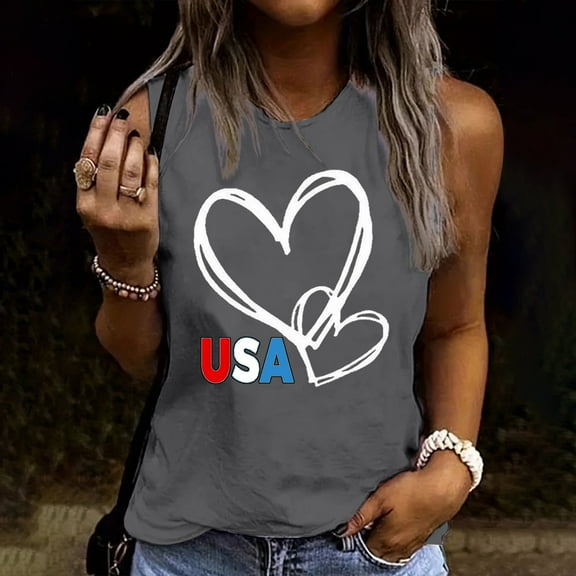 Inverlee 4th of July Tank Tops for Women Summer Patriotic Stars and Stripes Graphic Tshirts Elegant Sleeveless Tees Stylish Round Neck Blouses Tops Plus size Blouses for Women