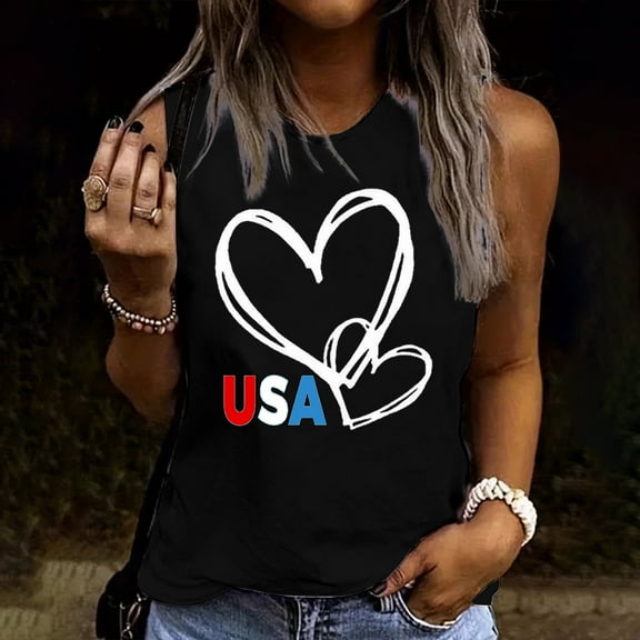 Inverlee 4th of July Tank Tops for Women Summer Patriotic Stars and Stripes Graphic Tshirts Elegant Sleeveless Tees Stylish Round Neck Blouses Tops Plus size Blouses for Women
