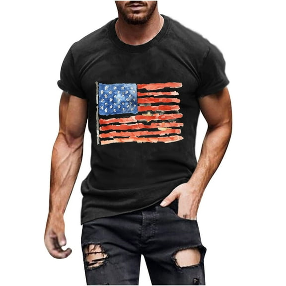 Inverlee 4th of July Shirts for Men Patriotic American Flag Print Tees Classic Round Neck Top Breathable Short Sleeve T Shirt